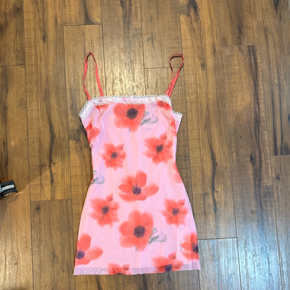 Floral Slip Dress with Lace Trim
